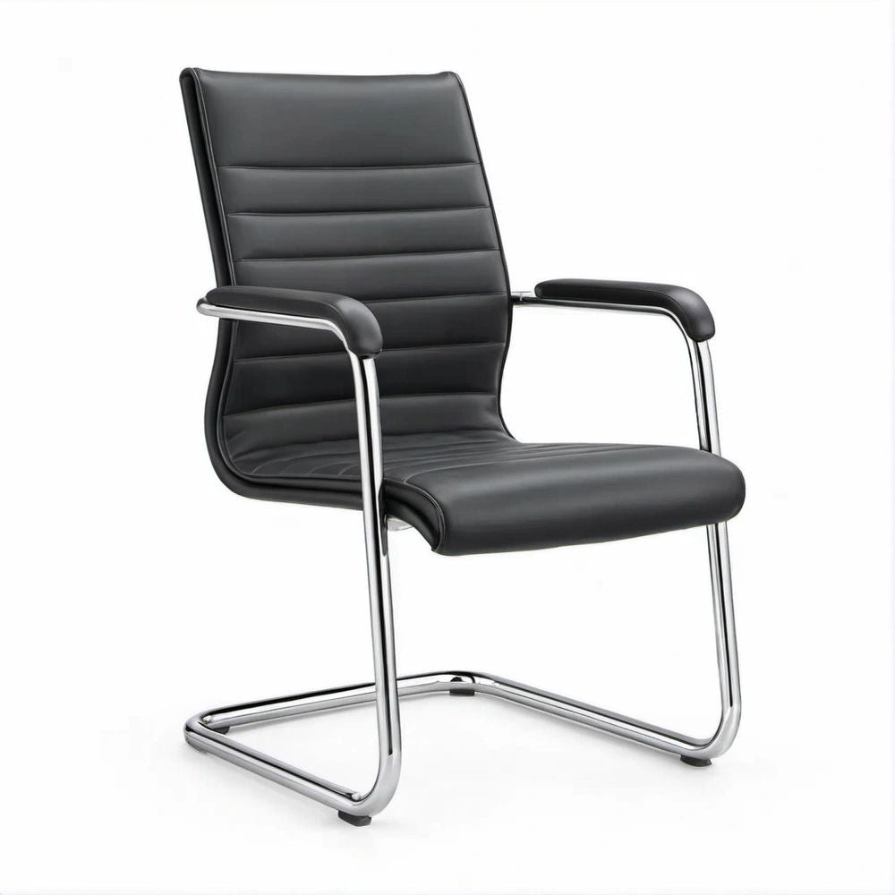 Freischwinger-Besucherstuhl aus schwarzem PU-Kunstleder mit Chromgestell, 57 x 64 x 102 cm