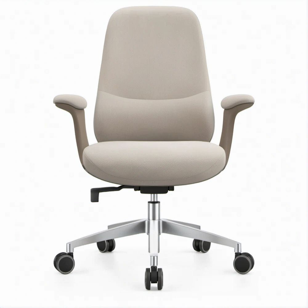 Ergonomischer Bürostuhl in Beige mit silberfarbenem Aluminium-Fußkreuz, 66 x 66 x 112–122 cm