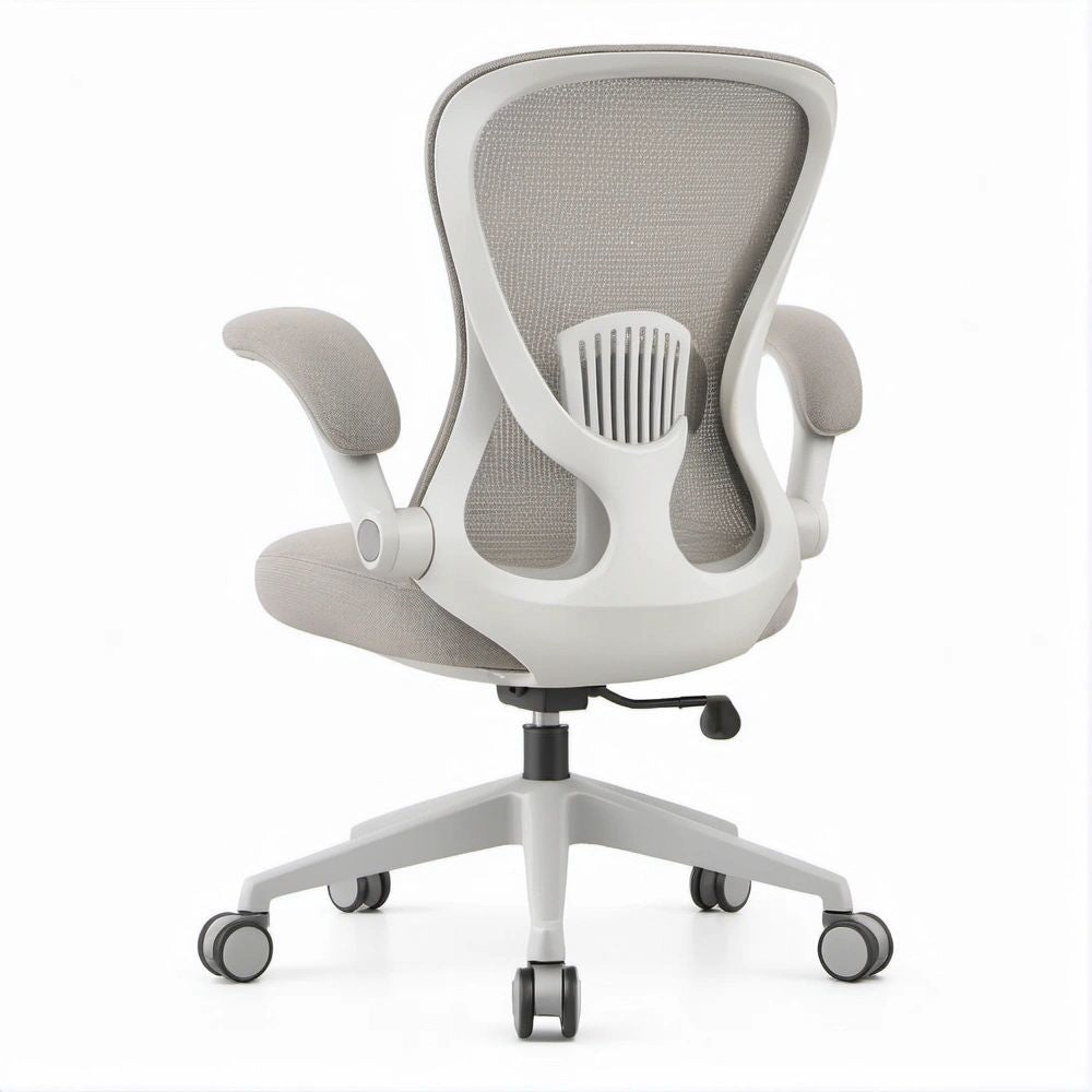 Ergonomischer Bürostuhl mit Netzrücken, Armlehnen und Rollen, Grau/Weiß, 64 x 64 x 96–106 cm