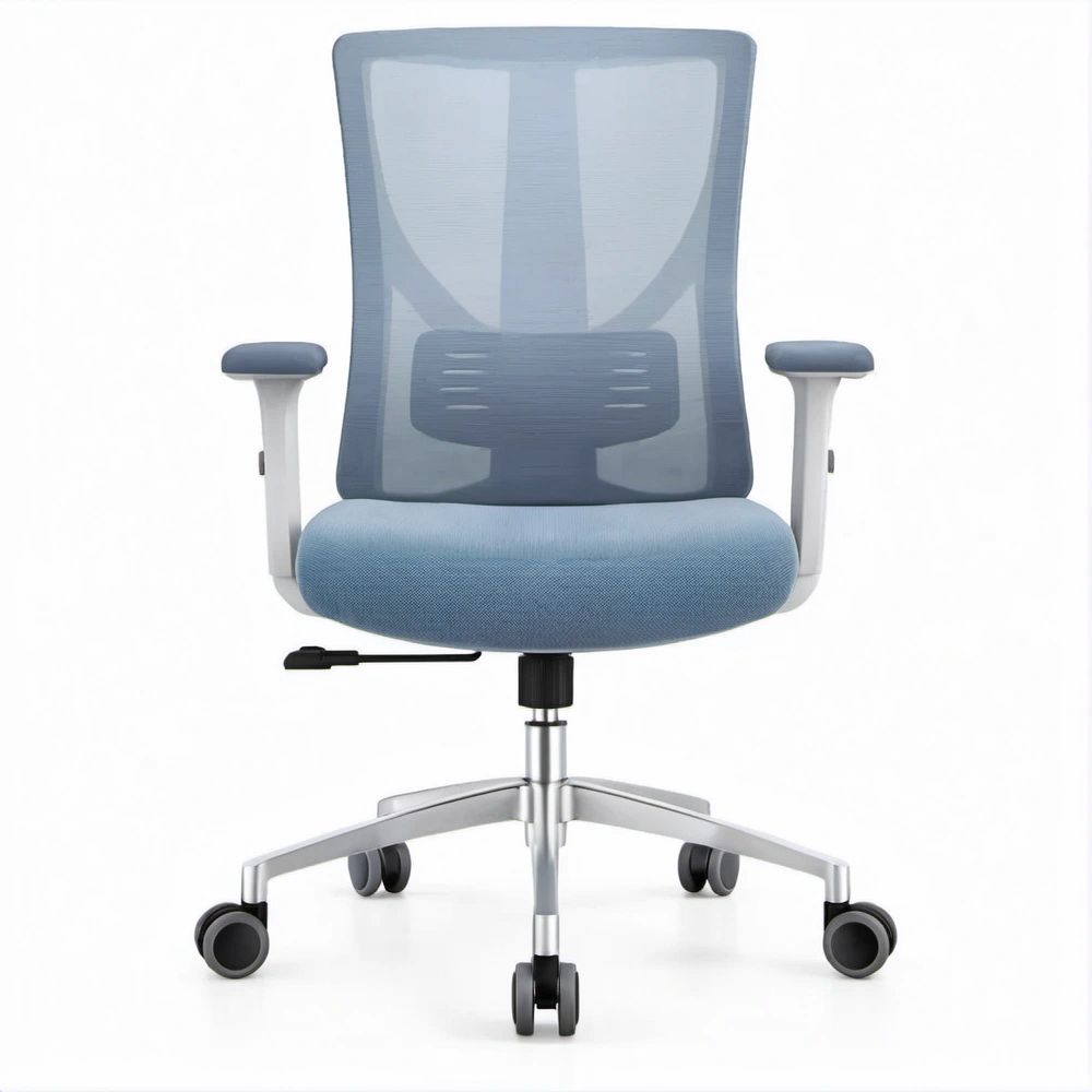 Ergonomischer Bürostuhl mit Netzrückenlehne, Armlehnen und Lendenstütze, Blau/Hellgrau, 64 x 64 x 116–126 cm