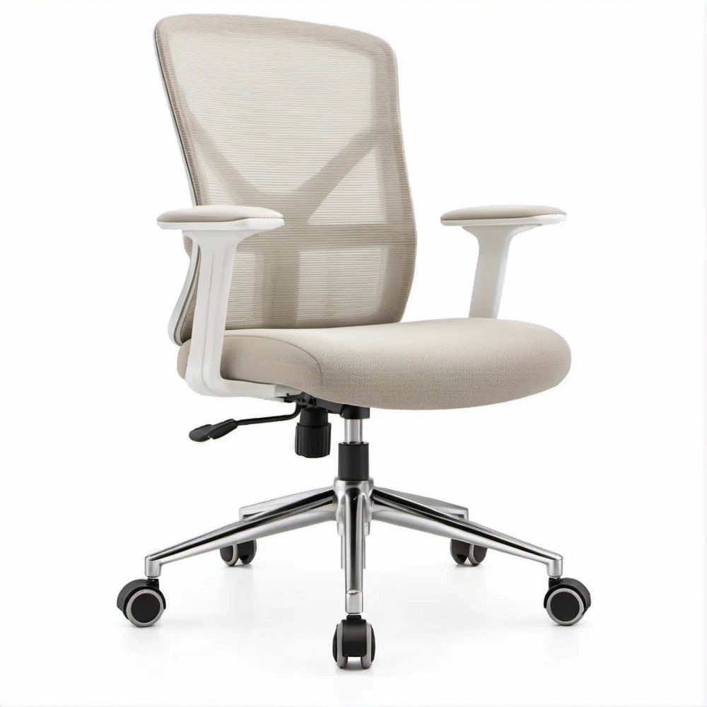 Ergonomischer Bürodrehstuhl mit Netzrückenlehne, Beige/Weiß, 65 x 65 x 96–106 cm