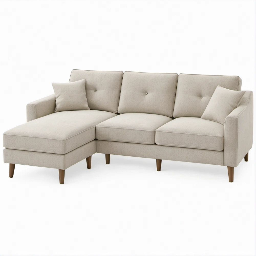 Ecksofa mit linksseitiger Recamiere, Beige/Braun, 230 x 150 x 85 cm