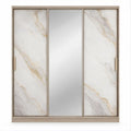 Schiebetürenschrank mit 3 Türen und Spiegel, Weiß/Beige/Silber, 180 x 60 x 200 cm