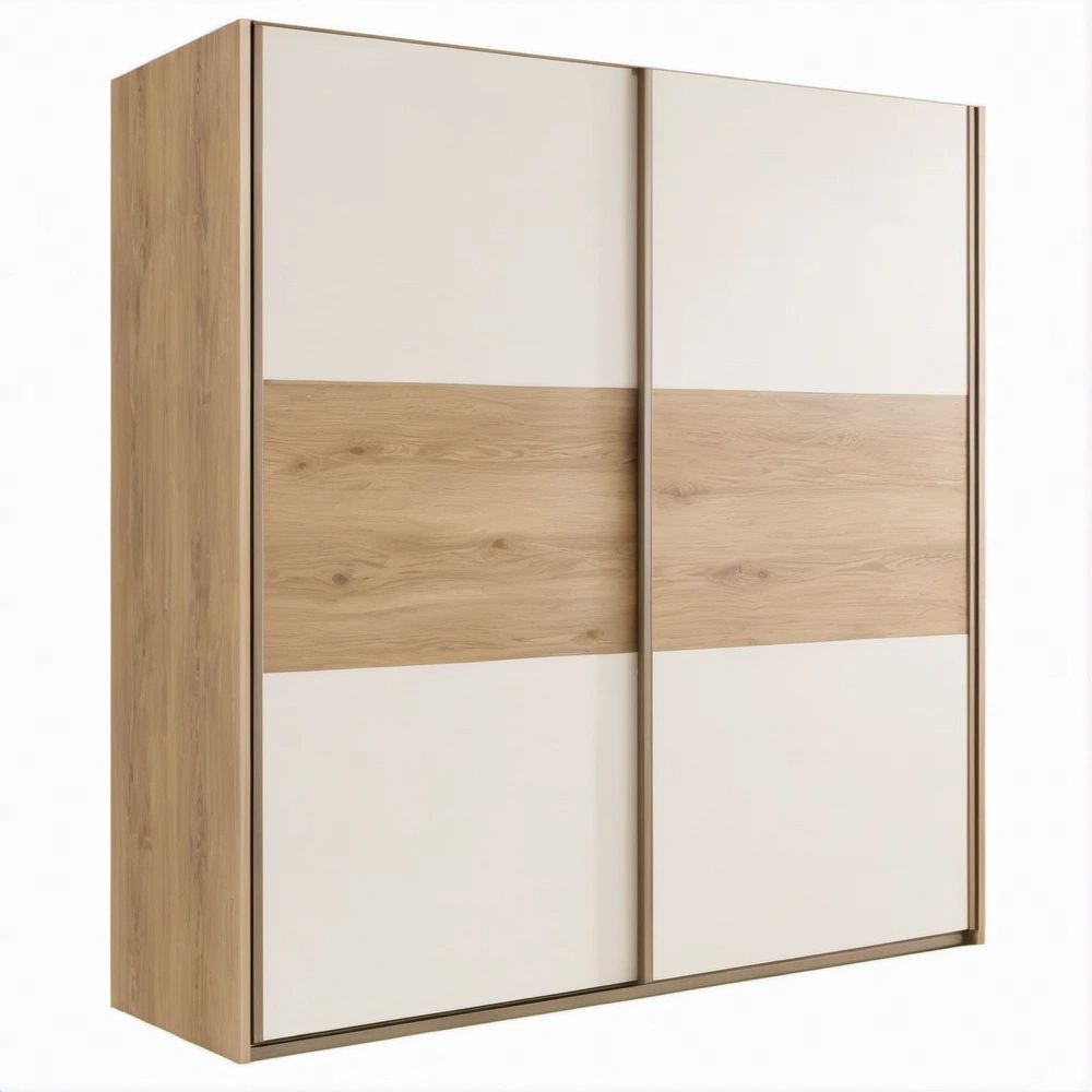 Schiebetürenschrank in Eiche Natur/Weiß, 180 x 60 x 200 cm