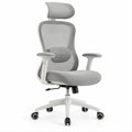 Ergonomischer Bürostuhl mit Kopfstütze und Lendenstütze, Hellgrau/Weiß, 65 x 65 x 117–127 cm