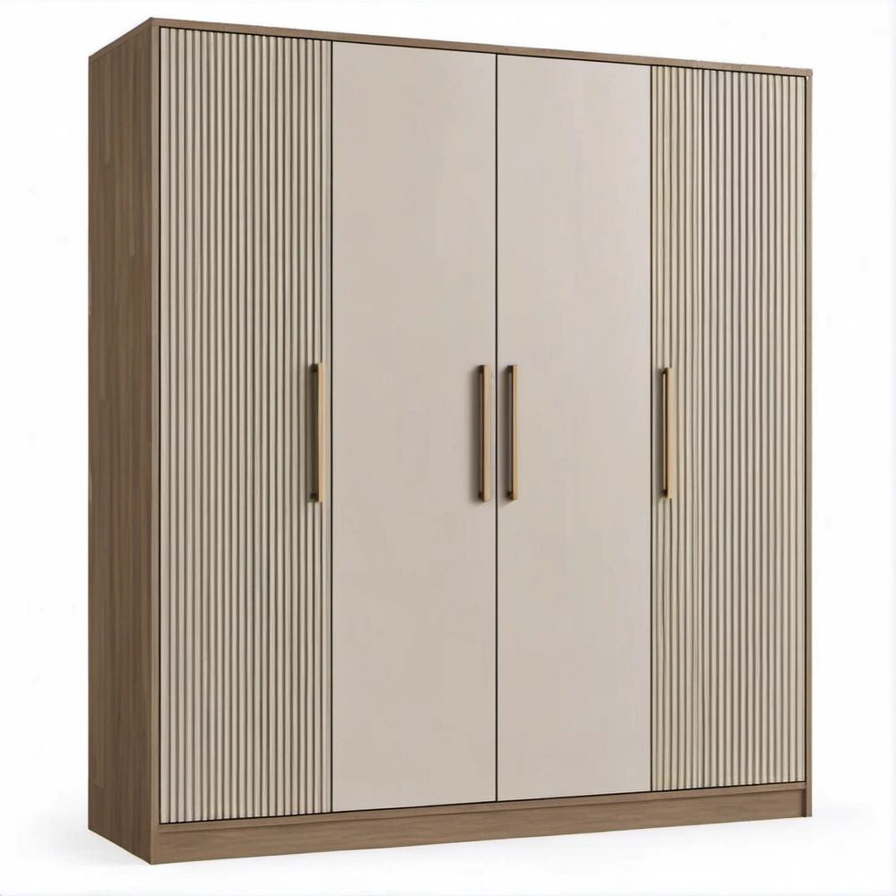 4-türiger Kleiderschrank in Taupe und Nussbaumoptik, 180 x 60 x 220 cm