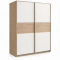 Schwebetürenschrank in Weiß und Eiche-Optik, 120 x 60 x 200 cm