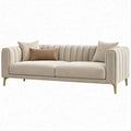 2-Sitzer-Sofa aus beigem Polyester-Samt mit goldfarbenen Füßen, 180 x 88 x 78 cm