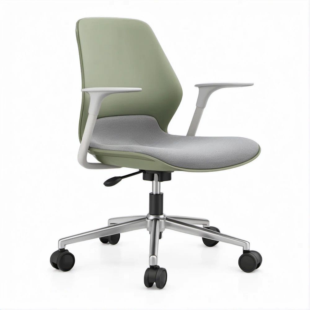 Ergonomischer Bürodrehstuhl mit Armlehnen in Grün, Grau und Silber, 62 x 62 x 92–102 cm