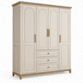 4-türiger Kleiderschrank mit 3 Schubladen, 160 x 60 x 200 cm, Creme/Natur/Messingfarben