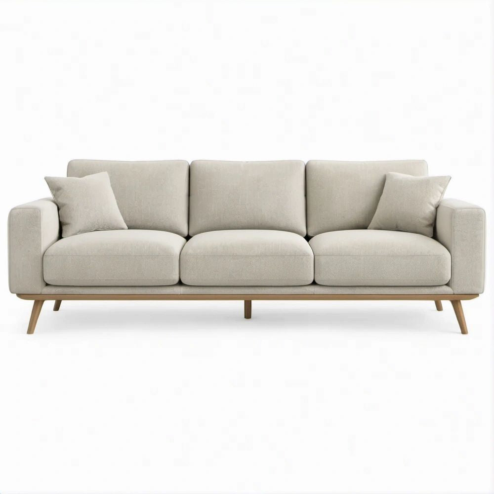 Beiges 3-Sitzer-Sofa mit Polyesterbezug und Buchenholzfüßen, 220 x 88 x 84 cm
