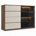 Kleiderschrank mit 4 Schubladen und LED-Beleuchtung, Walnussbraun/Beige/Schwarz, 200 x 60 x 160 cm