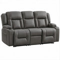 Graues 3-Sitzer-Relaxsofa mit manueller Liegefunktion, Getränkehaltern und Stauraum, 201 x 95 x 102 cm