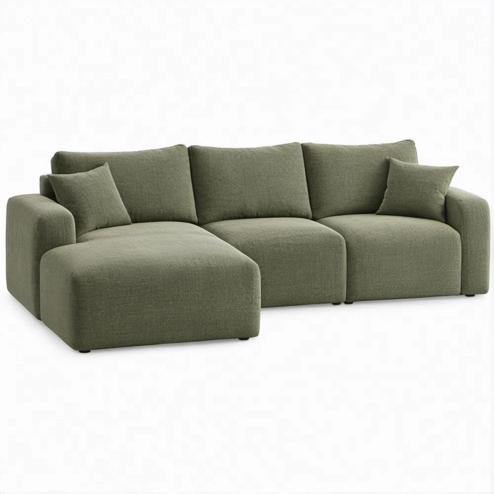3-Sitzer-Ecksofa mit linksseitiger Ottomane, Polyesterbezug und Schaumstoffpolsterung, Olivgrün, 280 x 160 x 85 cm