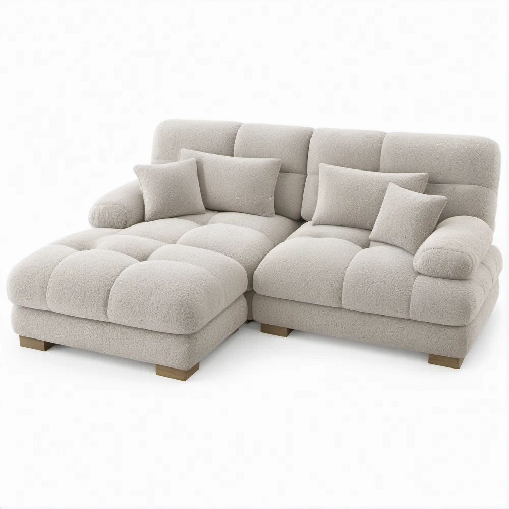 Ecksofa mit linker Recamiere, Creme, 285 × 165 × 88 cm