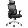 Ergonomischer Bürostuhl mit Kopfstütze, Netzrücken und Armlehnen, Schwarz/Silber, 64 x 64 x 116–126 cm
