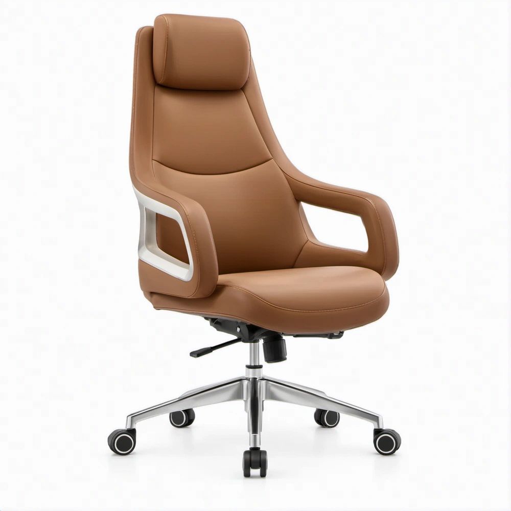 Ergonomischer Drehstuhl mit hoher Rückenlehne in Cognacbraun, 68 x 68 x 118–128 cm