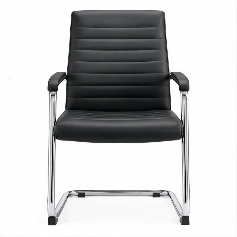 Freischwinger mit Armlehnen, PU-Kunstleder und verchromtem Stahlgestell, Schwarz/Silber, 57 x 60 x 98 cm